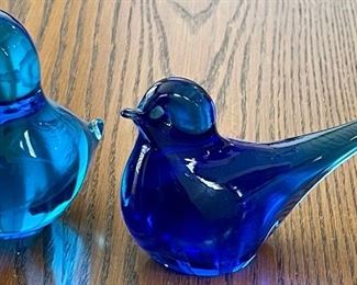 (2) Vintage Blue Art Glass Birds