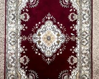 72 X 48 Inch White And Burgundy Decorative Cotton Area Rug With Fringe