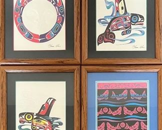 (4) Small Northwest Prints - (3) Marvin Oliver " Moon Catcher ", " Two Eagles ", And "eagle And The Mist "