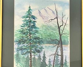 Original Jack Wiens Watercolor Vertical Mountain Landscape In Frame
