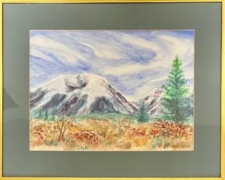 Original Jack Wiens Watercolor Horizontal Mountain Landscape In Frame