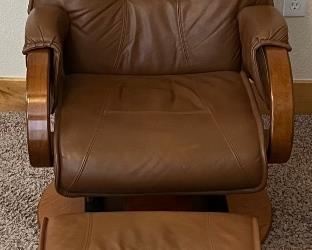 AvantGlide Brown Leather Swivel Gliding Rocker With Matching Foot Rest