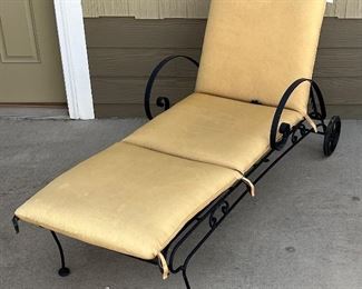 Wrought Iron Chaise Lounge Chair With Yellow Cushion