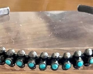 Old Pawn Native American Sterling Silver And Turquoise Cuff Bracelet 