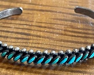 Old Pawn Native American Petite Point Stamped Sterling Silver Cuff Bracelet 