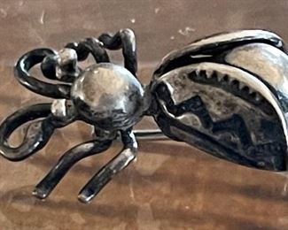 Vintage Navajo Sterling Silver Stamped Bug Pin 