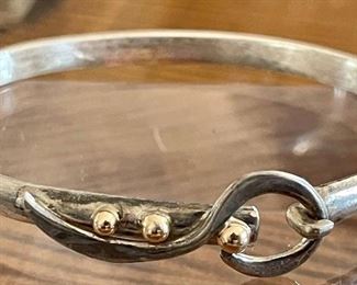 Sonya Sterling Silver & 14K Gold Hook Bangle Bracelet - 17.9 Grams 