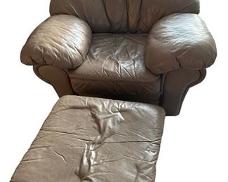 Brown leather chair with ottoman