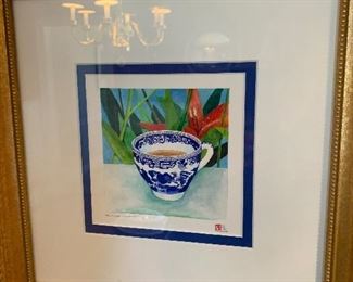 Blue Willow tea cup painting