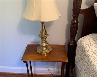 Pair of nesting tables; pair of brass lamps