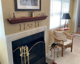 brass keys, fireplace set