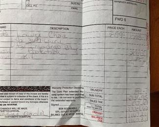 Receipt for club chairs -quality