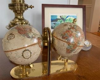 Globe bookends with brass