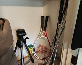 Camera tripod, golf clubs, tennis rackets & more