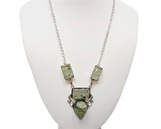 Beautiful Sterling Silver Necklace With Tested Green Stones