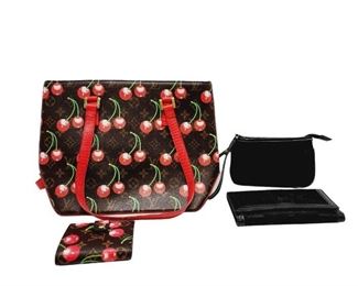 Cherry Handbag Black Wristlet  Wallet