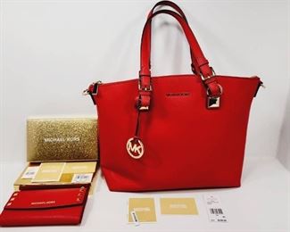 Michael Kors Karla  LG MF Tote  Red Wallet