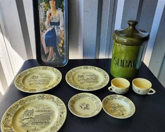 Vintage Sugar Decanter, Coca Cola Tray, Decorative Plates