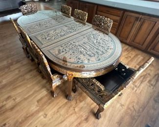 Ornate Chinese Hand Carved Wood Dining Table