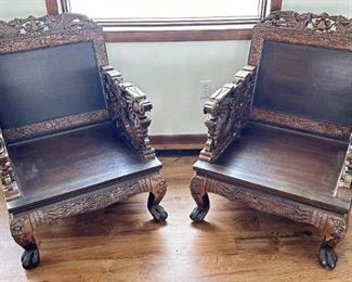 (2) Chinese Hand Carved Wood Chairs
