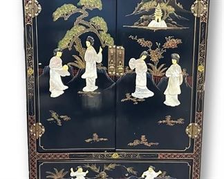 Chinese Painted Black Lacquer Cabinet