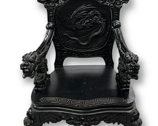 Black Chinese Carved Wood Chair