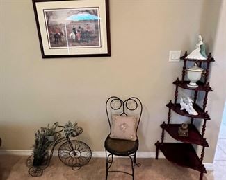 Cute vintage ice-cream parlor  chair & a tiered corner shelf