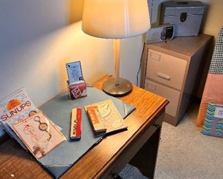 metal file cabinet, and nice little desk