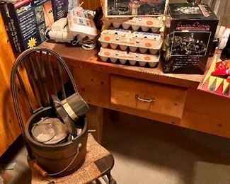 Caned chair and misc items including a varmit spectar!