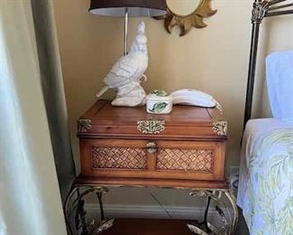 Pair of faux bamboo and iron bedside tables