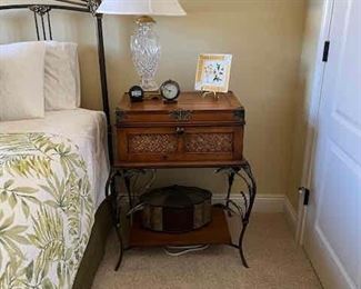 Faux bamboo and Iron bedside table pair