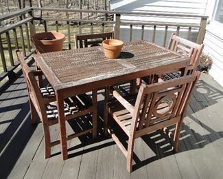 Wood not teak patio table and 4 chairs