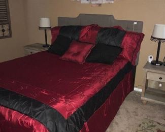 Sleep Number - $175.00   -  Bed with dual twin size air mattresses measuring to a queen size bed, with bedding, curtains, and head/foot boards