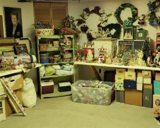 Christmas collection.  Vintage cookie tins.  Ceramic tree.  Department 56 and lots of ornaments.  