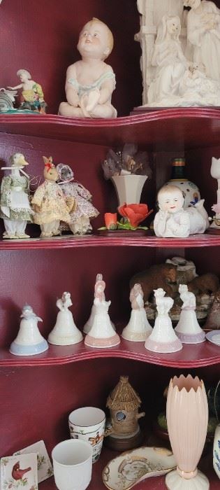Cute collectibles, including a complete set (and spare Wednesday) of Lladro days of the week bells.  Lennox vase, bunnies, unmarked piano babies