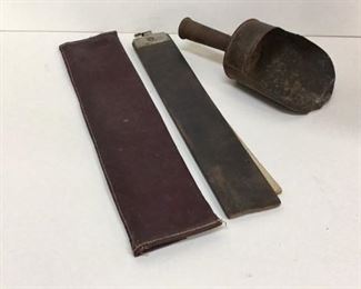 Antique Leather barber strap with case Antique scoop