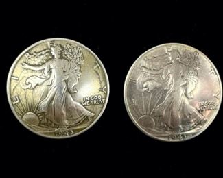 1943 U.S. Walking Liberty Half Dollar 90% Silver Coin Pierced Earrings 