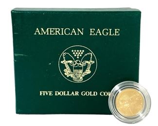 1989 American Gold Eagle $5 Coin .109 Troy Oz. of .917 Gold With Box