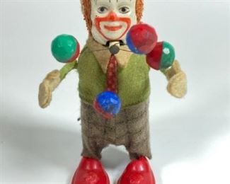 Antique Shuco 965 Wind Up Clown Tin Toy with Original Key 