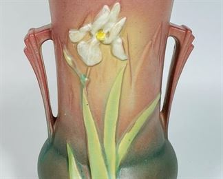 VINTAGE ROSEVILLE ART POTTERY White Iris Vase 927 13 Double Handle