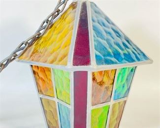 Vintage Stained Glass Multicolored Hanging Lantern