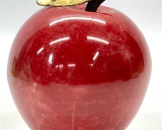Vintage Red Marble Apple With Brass Stem Paper Weight