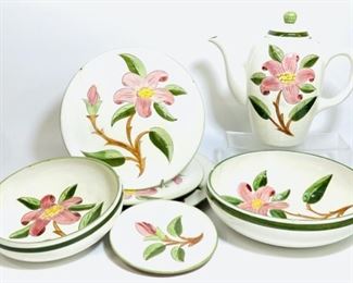Vintage Stangl Pottery Prelude Tea Pot, Round Serving Plate, Round Serving Bowl, Dinner Plates And A Dessert Plate Assorted Lot MCM Mid Century Modern
