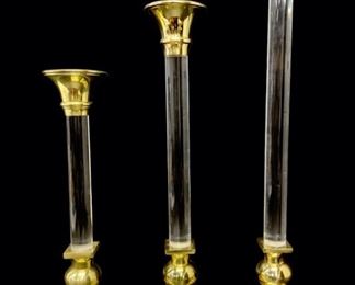 Vintage Brass Lucite Mid Century Modern Graduated Candlestick Candle Holders