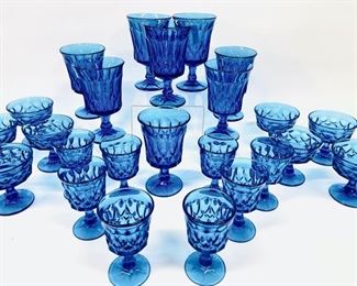Gorgeous Noritake Cobalt Blue Stemmed Goblets And Coupe Glasses Marked J On Bottom