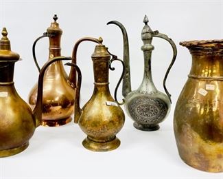 Antique Copper Hammered Water Pitcher Ewer Jugs Assorted Lot Persian