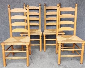 4 Vintage Oak Ladder Back side Chairs Rattan Seat 