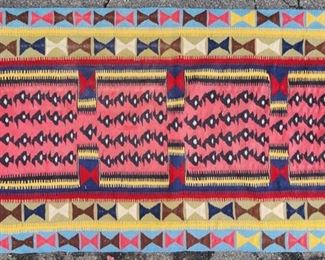 Vintage Multi Colored Abstract Pattern Kilim Area Rug Cotton - yellow, blue, red, brown, green, pink, black