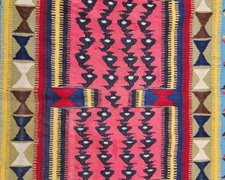Vintage Multi Colored Abstract Pattern Kilim Area Rug Cotton - yellow, blue, red, brown, green, pink, black