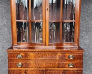 20th Century Inlaid Serpentine Front Top Display Cabinet One Piece